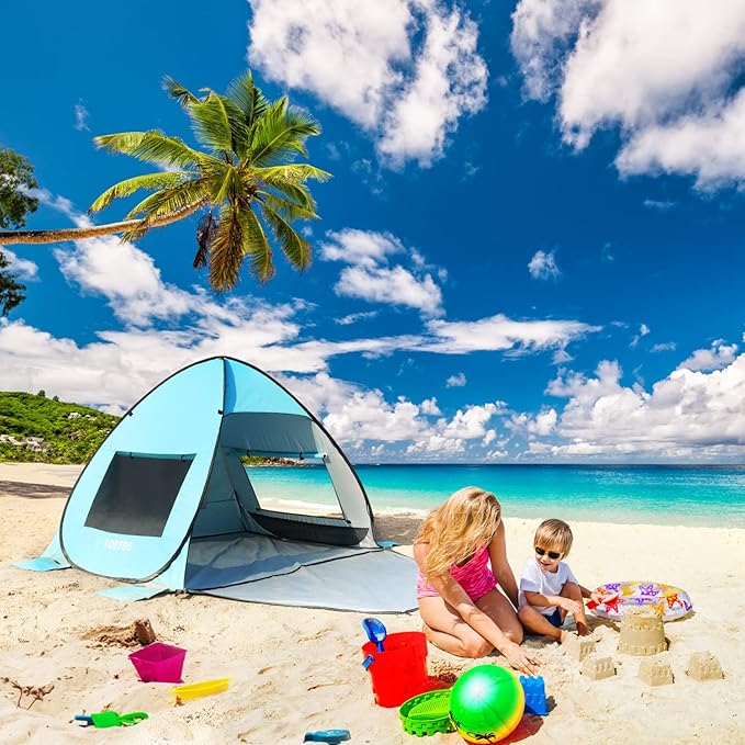 TOBTOS UPF 50+ Pop Up Beach Tent Easy Set Up Beach Umbrella Sun Shelter for 2-3 People UV Protection Portable Sunshade Baby Canopy Cabana Lightweight with Carry Bag