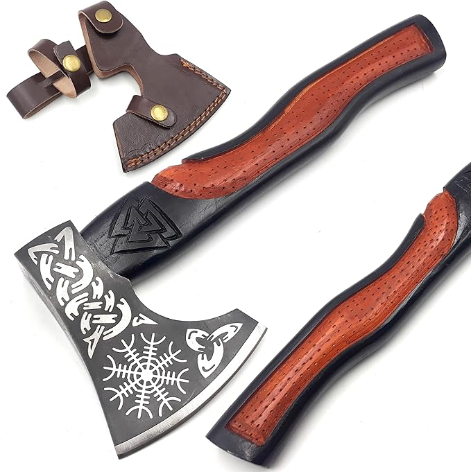 Custom Handmade Carbon Steel Real Viking Axe HatchetCamping Axe Birthday Gift for him Leather Wrapped Handle and Leather Sheath ((FM-21))