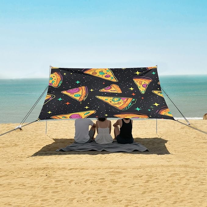 ALAZA Psychedelic Pizza Pattern Beach Tent Sun Shelter Portable Canopy Sunshade for Outdoor Camping Picnics Backyard Fun 10x9 ft