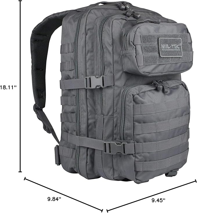 Mil-Tec Unisex Assault Pack - Rugged Durable Lightweight Ergonomic Versatile Tactical Outdoor Camping Hiking Backpack with Adjustable Padded Shoulder Straps &amp MOLLE Loops Urban Gray 20L
