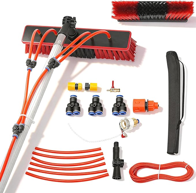 13Feet Reach Solar Panel Cleaning Brush &amp Pole Water Fed Pole KitSuitable for high Windows Cleaning Solar photovoltaic Panel Cleaning and Cleaning Cars Trucks Vans caravans Windows