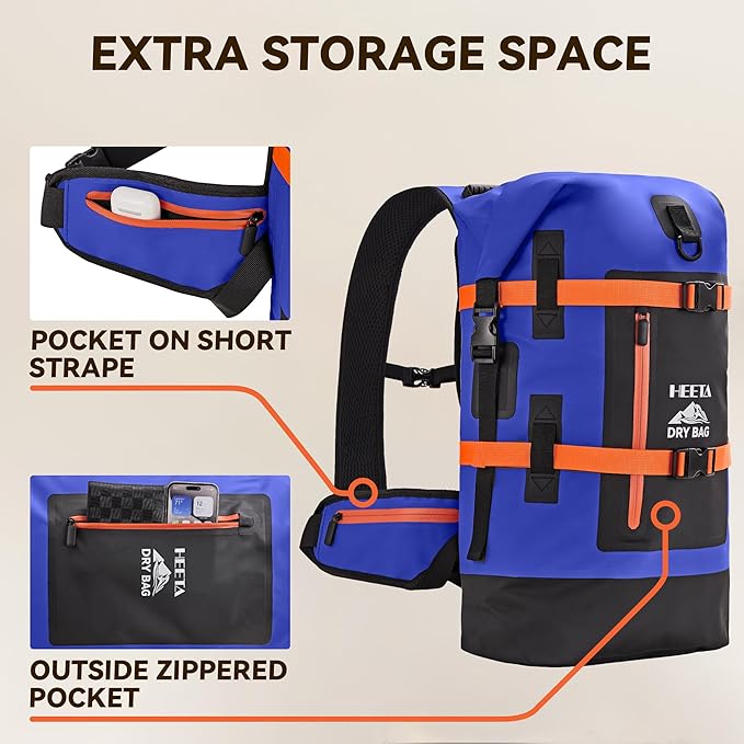 HEETA Dry Bags Waterproof Backpack 40L for Men &amp Women Roll Top Heavy Duty Cushioned Hiking Backpack for Kayaking Boating Paddle Boarding Fishing Travel Camping Beach Vacation Cruise Ship Essenti