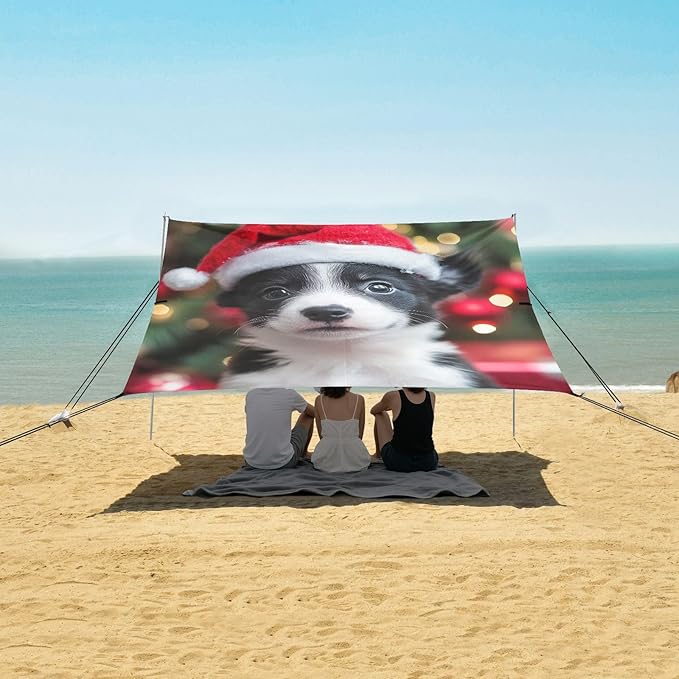 ALAZA Dog Puppy Christmas Hat Beach Tent Sun Shelter Portable Canopy Sunshade for Outdoor Camping Picnics Backyard Fun 10x9 ft