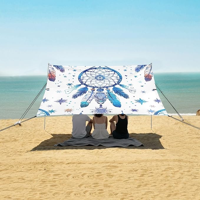 ALAZA Blue Dreamcatcher Mandala Ornament Stars Beach Tent Sun Shelter Portable Canopy Sunshade for Outdoor Camping Picnics Backyard Fun 10x9 ft