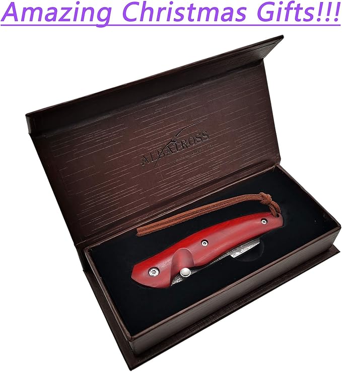 Father's Day Mother's Day &amp Heirloom Gift for Men Women - Exotic Dalbergia Wood &amp Damascus Steel Pocket Folding Knife | Collector's EDC for Husband Boyfriend Father Wife Girlfriend Mom