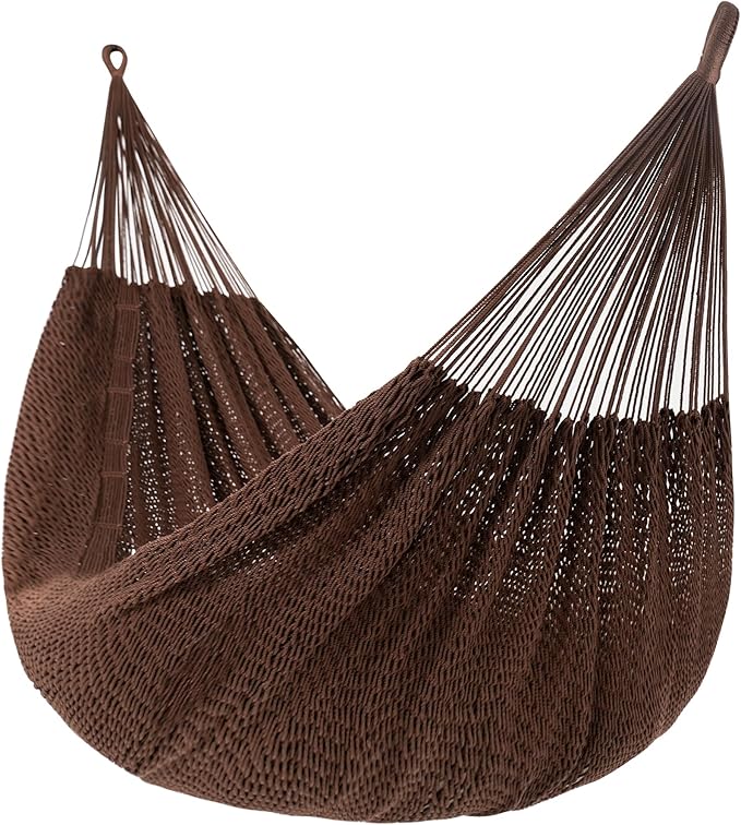 Lazy Daze Hammocks Handwoven Mayan Hammock 10.5 FT Soft Rope Double Hammocks Portable Outdoor Hammock with Carry Bag 2 Straps &amp Carabiners for Patio Outside 550 lbs Weight Capacity Coffee