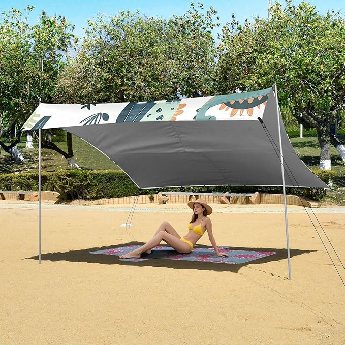 ALAZA Cactus Grass Dinosaur Pattern Beach Tent Sun Shelter Portable Canopy Sunshade for Outdoor Camping Picnics Backyard Fun 10x9 ft