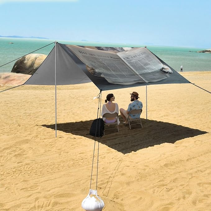 ALAZA Rimless Glasses French Bulldog Read Newspaper Beach Tent Sun Shelter Portable Canopy Sunshade for Outdoor Camping Picnics Backyard Fun 10x9 ft