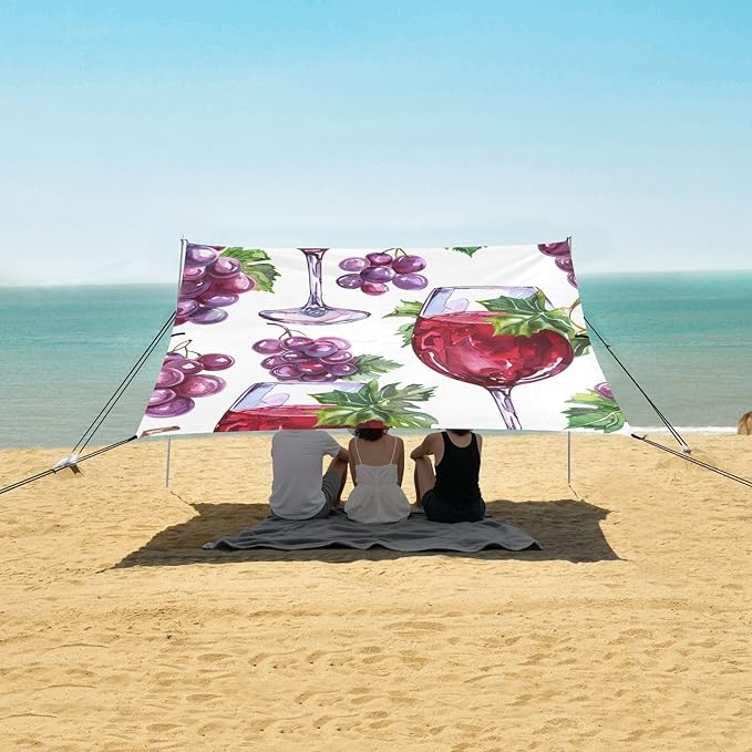 ALAZA Red Wine Glass Grape Seamlss Beach Tent Sun Shelter Portable Canopy Sunshade for Outdoor Camping Picnics Backyard Fun 10x9 ft