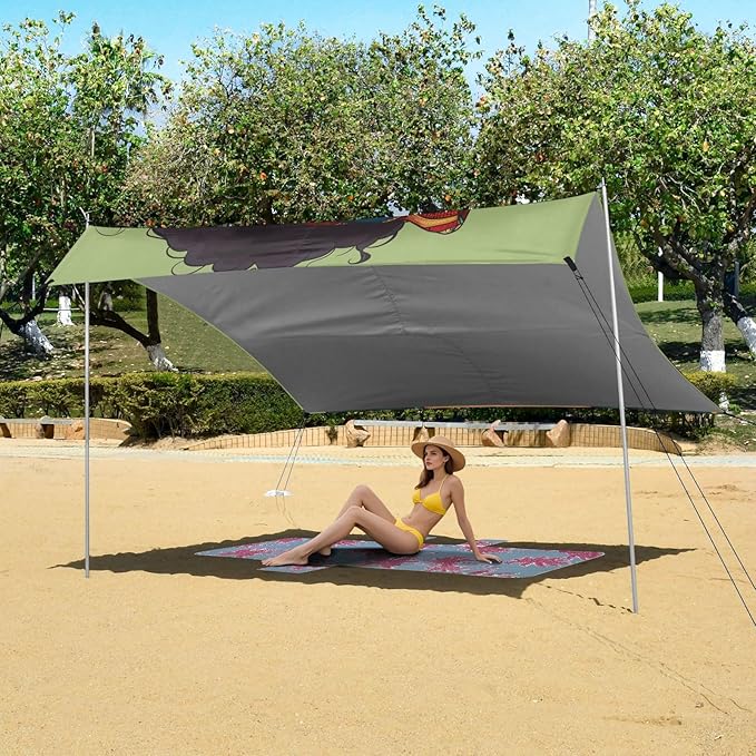 ALAZA Beautiful African Female on Green Beach Tent Sun Shelter Portable Canopy Sunshade for Outdoor Camping Picnics Backyard Fun 10x9 ft