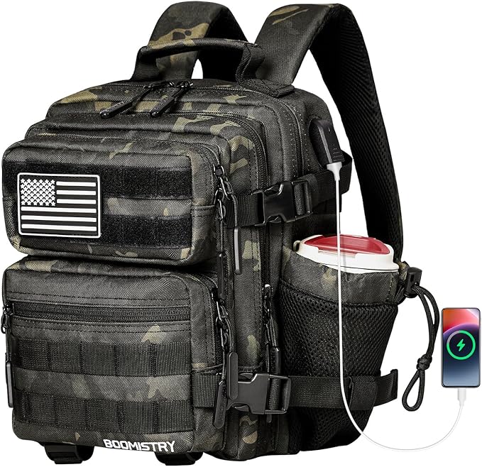 Boomistry 15L Mini Tactical Backpack Small Tactical Backpack for Men and Women Military Backpack for Gym Hiking Daily (Black Camo-15L)