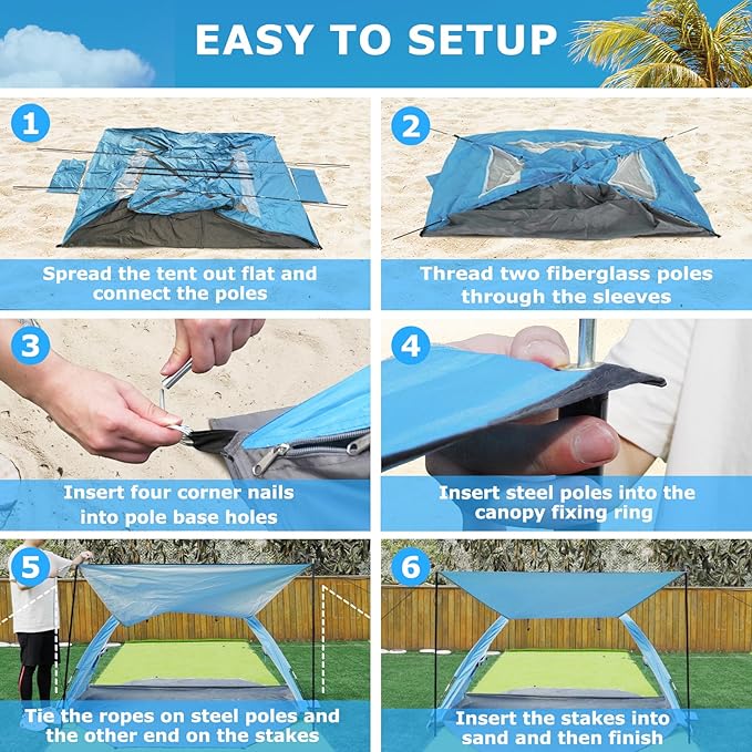 Gorich Beach Tent with Canopy - Easy Setup 3-4/5-6/7-8 Person Portable Sun Shelter UPF 50+ UV Protection Sun Shade Lightweight &amp Compact Beach Cabana for Family Travel