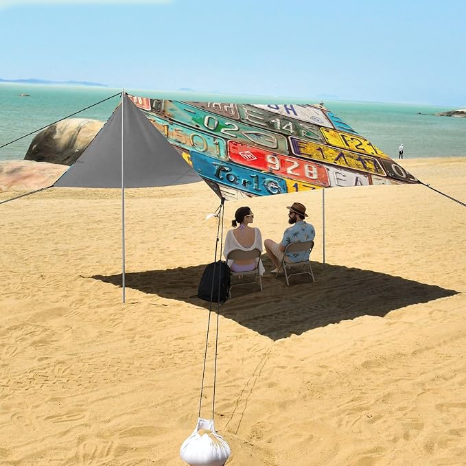 ALAZA Various License Plates Beach Tent Sun Shelter Portable Canopy Sunshade for Outdoor Camping Picnics Backyard Fun 10x9 ft