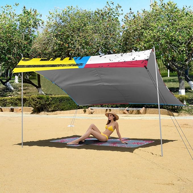 America Ukraine Flag Beach Tent UPF50+ Protection Waterproof Sun Shelter with Carrying Bag for Camping Trips Fishing Backyard Fun or Picnics