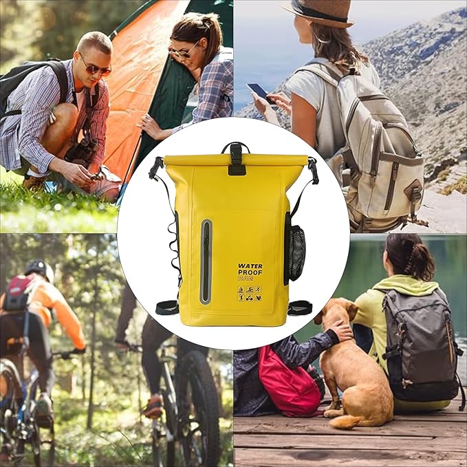 Dry Bags Comfortable Versatile for Outdoor Waterproof Dry Bag - Roll Top Waterproof Backpack Sack Dry Bag for Kayaking Beach Rafting (Yellow)