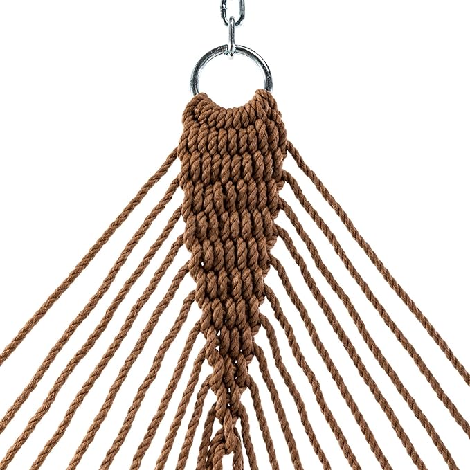 Hatteras Hammocks Executive Antique Brown DuraCord Rope Hammock – 13 ft. x 65 in. 2-Person 450 lb Capacity Cumaru Spreader Bar Zinc-Plated Hardware – Handcrafted in The USA
