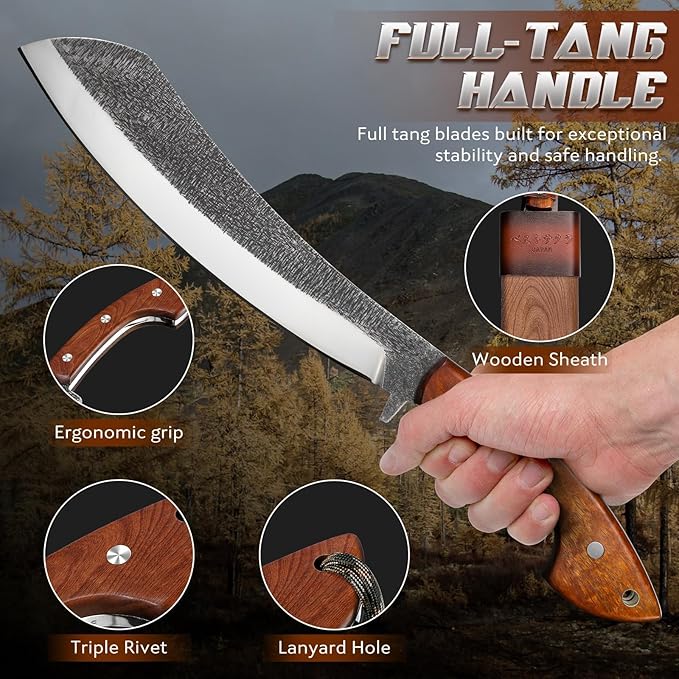 Golden Bird Parang Machete Knife - 9.5 Inch Heavy Duty Machete for Cutting TreesBushcraftSurvivalOutdoor Hunting and Camping - Full Tang with Wooden Sheath - Yard Work Tool for Men