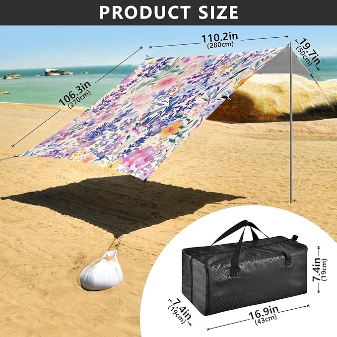 ALAZA Beautiful Lavender Flowers in A Garden Beach Tent Sun Shelter Portable Canopy Sunshade for Outdoor Camping Picnics Backyard Fun 10x9 ft