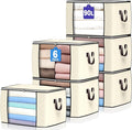 90 L Large Storage Bags 6 Pack Clothes Storage Bins Foldable Closet Organizers Storage Containers with Reinforced Handle for Clothing Blanket Comforters Bed Sheets Pillows and Toys (Beige)