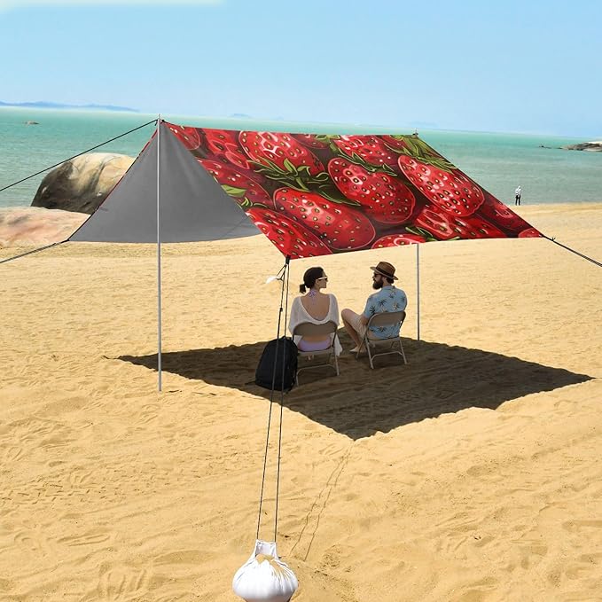 ALAZA Fresh Strawberries Beach Tent Sun Shelter Portable Canopy Sunshade for Outdoor Camping Picnics Backyard Fun 10x9 ft