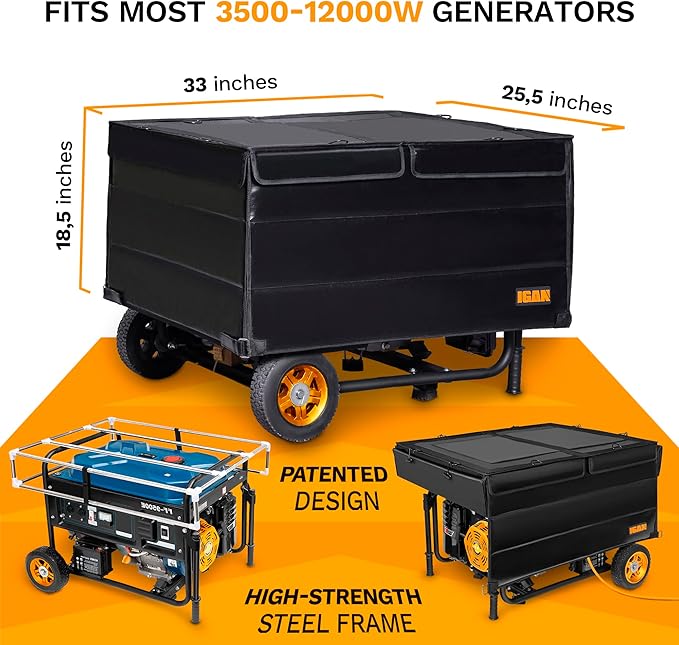 IGAN Generator Covers While Running for most 3500w-12000w Generators - Ultra Heavy Duty Generator Covers for Outside - Portable Waterproof Generator Cover Generator Enclosure Outdoor Black
