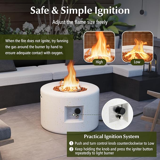 Tangkula Propane Fire Pit Table 25.5” Round Terrazzo Gas Fire Pit with Stainless Steel Burner &amp Lava Rocks Protective Cover &amp Tank Seat Included 40000 BTU Smokeless Fire Pit for Outside Pa