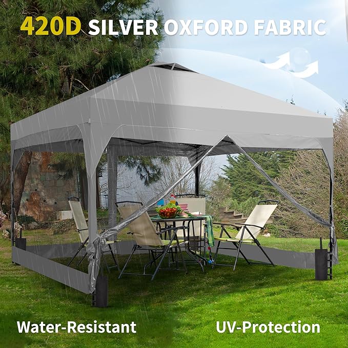 GDY 8x8 FT Pop Up Canopy Tent with One Push SetupSetup Gazebo with 4 PVC Transparent SidewallsEasy Carry for Events Parties Camping White