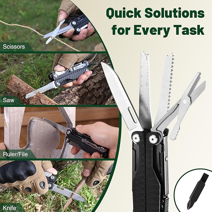 MOSSY OAK Multitool 17-in-1 EDC Multi Tool with CNC-Machined Steel Pliers G10 Anti-Slip Handle Nylon Sheath &amp Belt Clip – Durable MultiTool for Camping Hiking Hunting Survival and Everyday