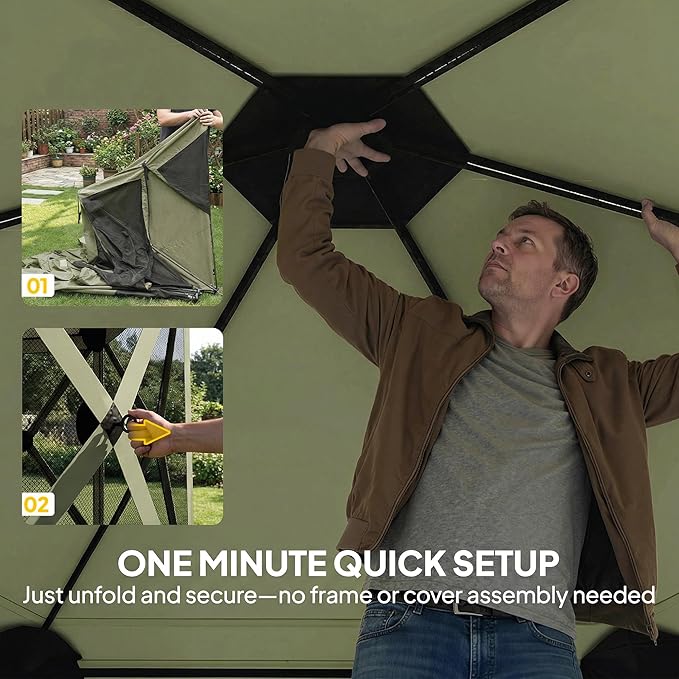 Outsunny 10 x 11 ft Pop Up Gazebo Screen Tent Outdoor Portable Instant Camping Canopy Screen House Sun Shelter with Mesh Nettings Carry Bag Ground Stakes Ropes for Patio Backyard Dark Green