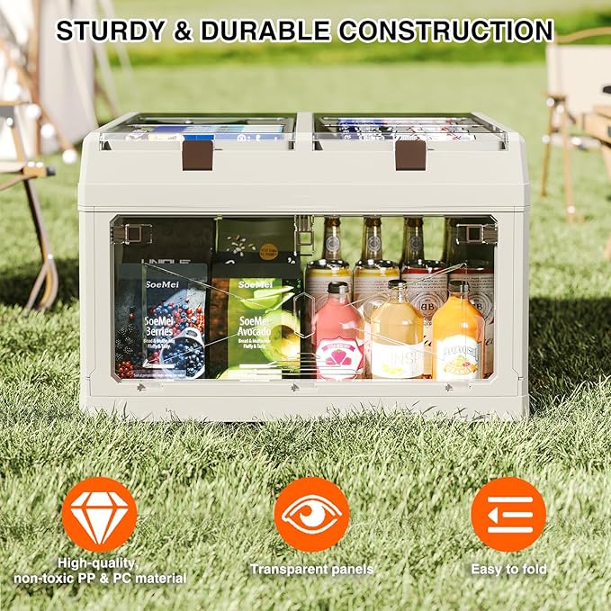 Closet Organizer and Storage Box Large Essential Collapsible Plastic Car Trunk Container with Clear Lids and Doors Open Front Multifunctional Stackable Bin for Bedroom Dorm Room Craft 50 L
