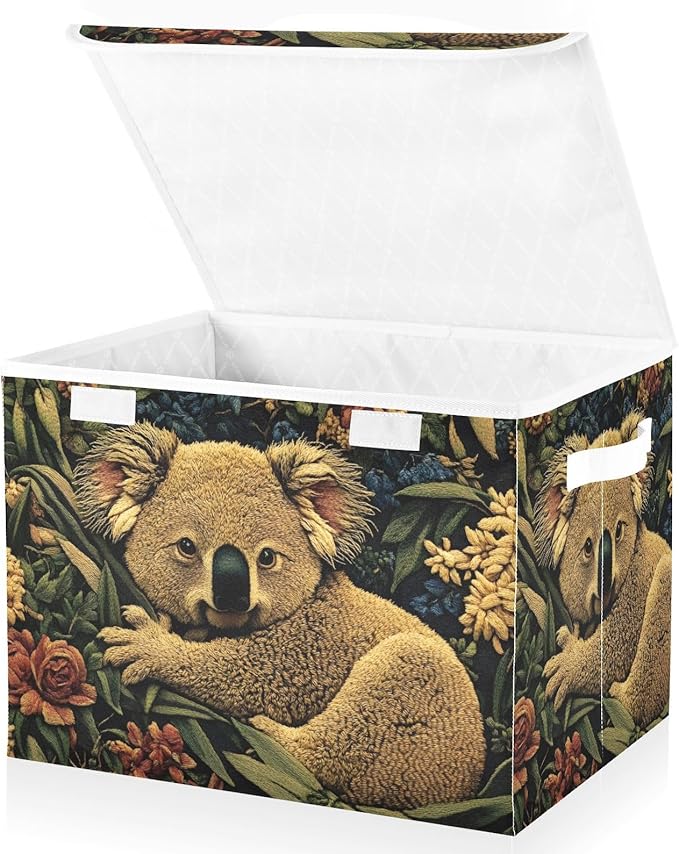 Storage Cube with Lid Art Koala Floral Print 16.5×12.6×11.8 IN Collapsible Large Capacity Foldable Storage Basket Bin Organizer