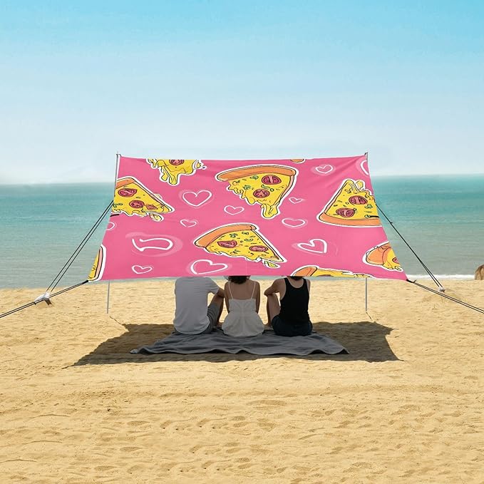 ALAZA Pizza Pink Love Pattern Beach Tent Sun Shelter Portable Canopy Sunshade for Outdoor Camping Picnics Backyard Fun 10x9 ft