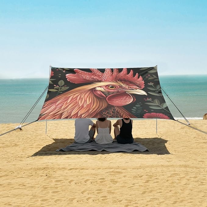 ALAZA Rooster Head Beach Tent Sun Shelter Portable Canopy Sunshade for Outdoor Camping Picnics Backyard Fun 10x9 ft