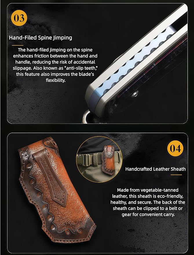 Pocket Knife Hunting Knives &amp Tools Knifes Titanium Alloy Handle Vegetable Tanned Leather Sheath Folding Knife Outdoor Knife for Self Defense