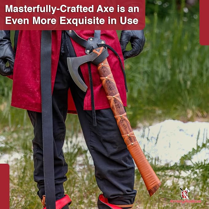 Armory Replicas™ Sunny Blaze Viking Bearded Axe – 22.5 Hand Forged High Carbon Steel Axe with Sheesham Wood Handle &amp Runes