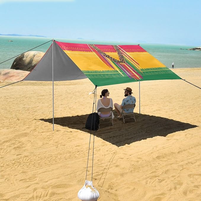 Mexican Style Cinco De Mayo Necklaces Foldable Beach Canopy UPF50 Lightweight Shade Sun Shelter with Sand Pockets for Backyard and Camping