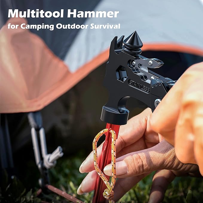Rush Deer Camping Essentials Multitool16 in 1 Multi Tool Survival Gear with Hammer Pliers Knife Screwdrivers Bottle Opener &amp Car Safety Hammer for Camping Hiking Gift for Dad Him
