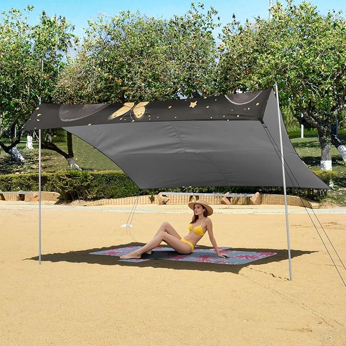 ALAZA Cute French Bulldog with Butterflies Stars Beach Tent Sun Shelter Portable Canopy Sunshade for Outdoor Camping Picnics Backyard Fun 10x9 ft