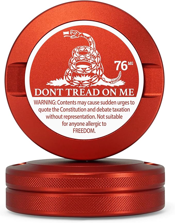 Metal Can | Metal Container for Pouches | Aluminum Used Pouch Storage Tin | Airtight O-Ring Moisture Odor Proof EDC Pocket Tin | Don't Tread On Me Edition (Red)