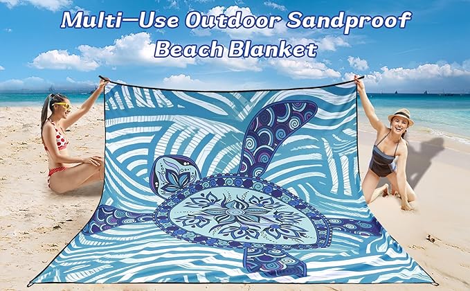 Beach Blanket Waterproof Sandproof Beach Mat 79 X 83/10'x9'for 2-8 Adults Quick Drying Outdoor Picnic Mat Beach Accessories for Travel Camping Hiking