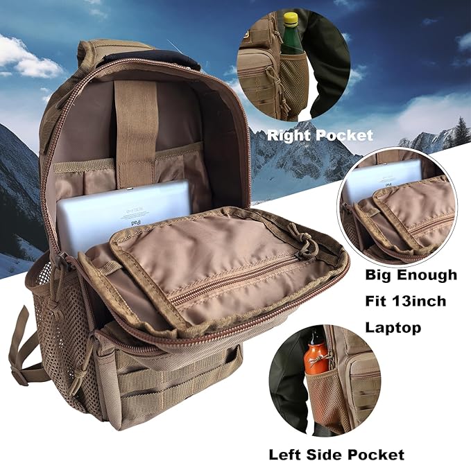 Tactical Shoulder Sling Bag Small Chest Pack 13L Backpack for Men Outdoor Sports Coyote