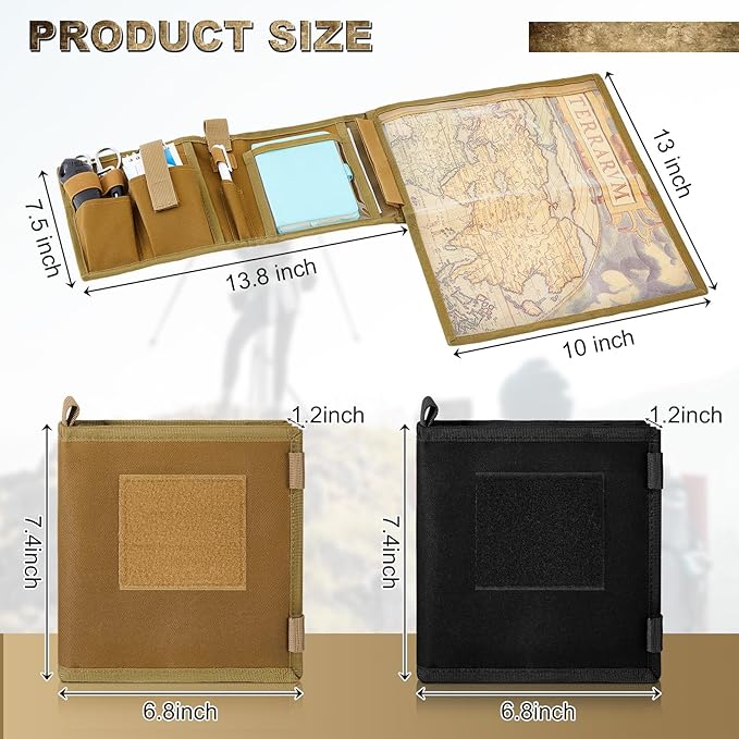 Eccliy 2 Pcs Tactical Pouch Waterproof Map Case Set (Black &amp Khaki) - 13x10 Clear Viewing Area 1000d Oxford + TPU Multifunctional EDC Pouch for Military Hiking &amp Outdoor Adventures