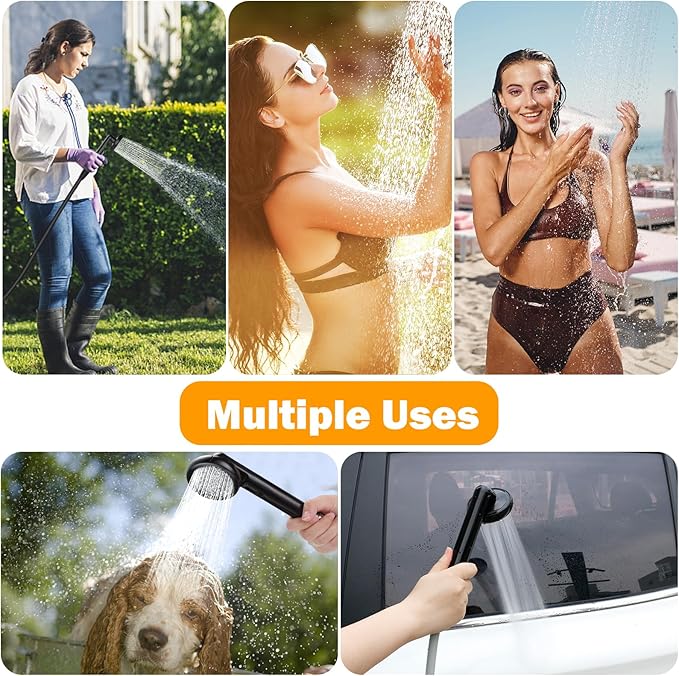 Portable Camping Shower with Digital Display 3-in-1 Outdoor Shower Pump for Camping Beach Pet Washing | Lightweight (1.6lbs) Rechargeable &amp Waterproof