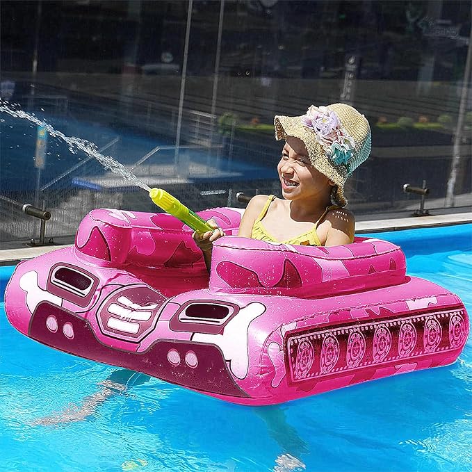 Inflatable Tank Pool Floats Kids - Jasonwell Toddler Pool Floaties Swimming Pool Tank with Water Cannon Gun Swim Floaty Rafts Lake Beach Party Pool Toys for Boys Girls Toddlers Kids