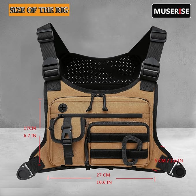 Muserise Outdoor Chest Bag For Men and Women Tactical Vest For Running Cycling EDC Chest Pack Rig For Sports and Workouts
