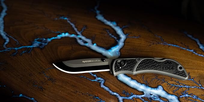 OUTDOOR EDGE 3.5 RazorLite EDC Pocket Knife (Obsidian Black) with Replaceable Blades and Clip Perfect Carry Knive for Camping Hunting and Survival Includes 12 Black Steel Drop Point Blades
