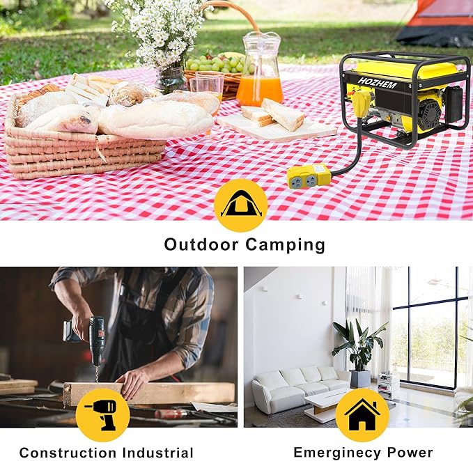 50 Amp to 20 Amp 110V RV Distribution Adapter NEMA 14-50P to 4 X 5-20R/15R RV Generator Adapter 4-Prong to Mutiple Household Outlet w/ 20amp Circuit Breaker 1.5FT