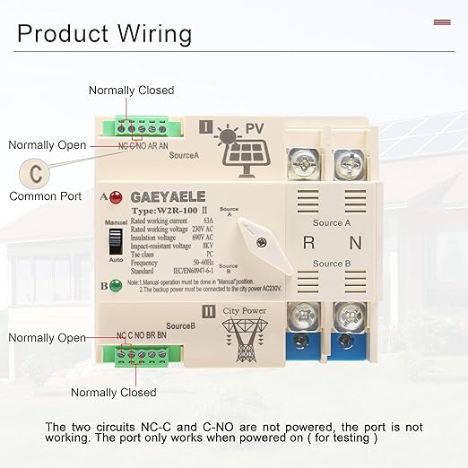on-Grid Photovolatic Power Automatic Transfer Switch Din Rail 2P 63A AC220V ATS PV Solar System Power Generator Transfer Switch Use (ATS-2P-63A-220VAC-Solar)