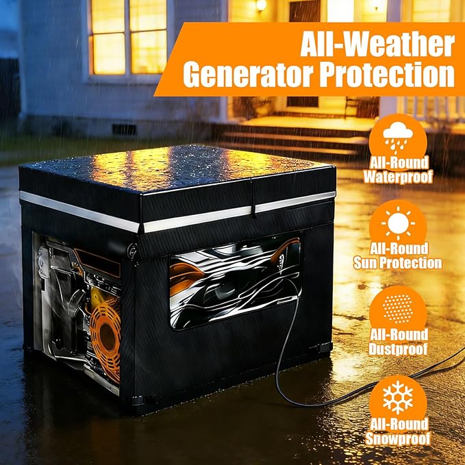 Heavy Duty Generator Cover 32''Lx24''Wx24''H Generator Cover with Double-Layer Fabric Side Access to Control Panel Top Access to Add Fuel All-weather Protective for Most 5500-15000 Watt Generators