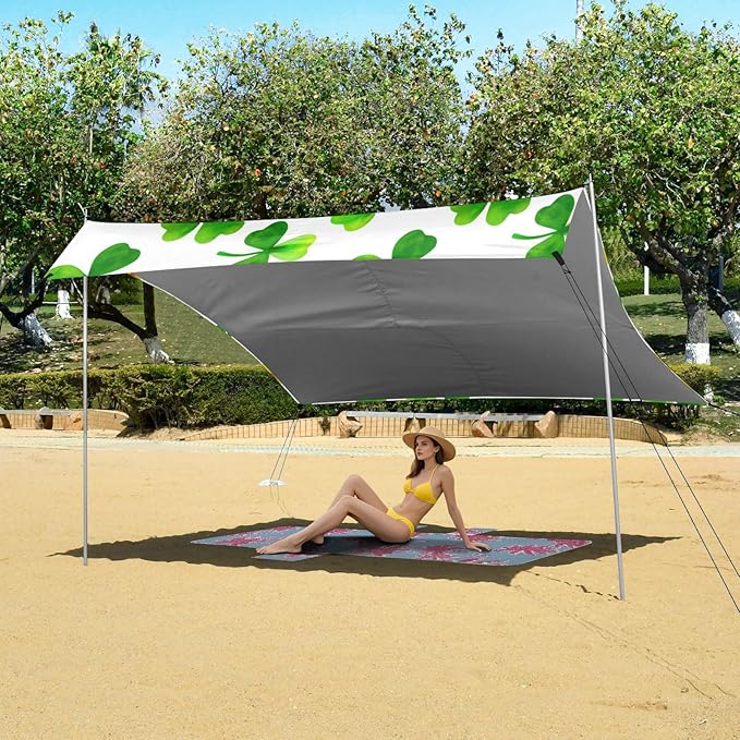 Beach Canopy with Windproof Ropes &amp Sandbags Beach Tent Sun Shade Sun Shelter for Camping Trips Fishing Backyard Fun or Picnics Flower